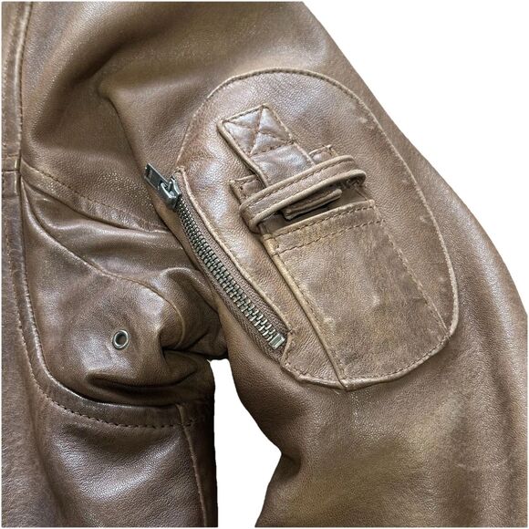 Vtg Excelled Bomber Aviator Jacket Leather Brown Men M Rider Distressed Patches - Picture 4 of 16